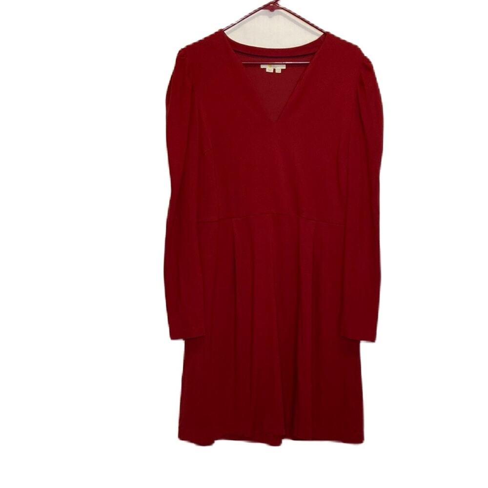 Boden Red Long Puff Sleeve V-Neck Shift Dress Size 14R